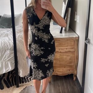 Vintage Y2K Teeze Me Floral Print Plunge Asymmetrical Hem Midi Dress‎